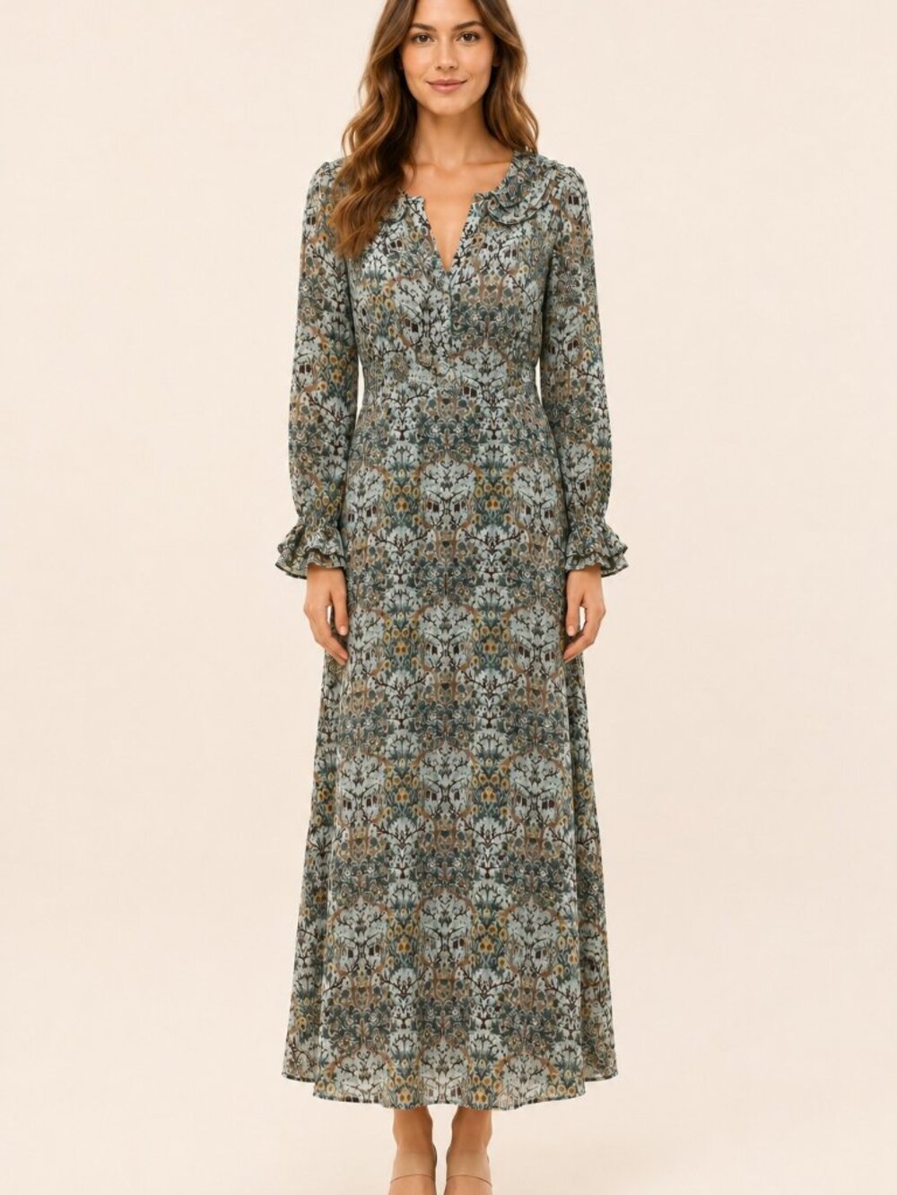 Ba&sh Phoenix Midi Dress Floral Printed Long Sleeve Ruffle Smocked Boho S